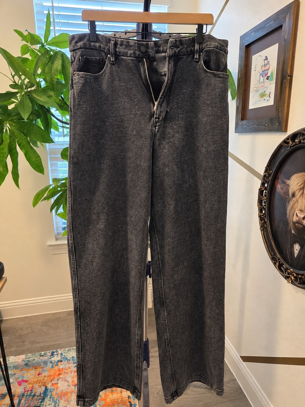 Good American Black Washed sweatpants jeans Size 15 High Rise 100% Cotton